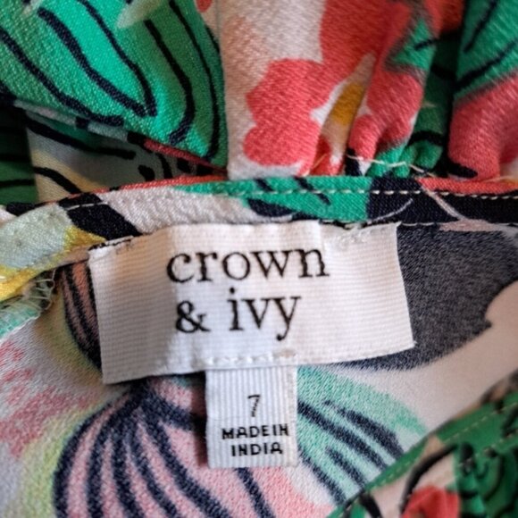 Crown & Ivy girls size 7 floral dress with ruffle collar, back collar tie, EUC - Picture 5 of 6